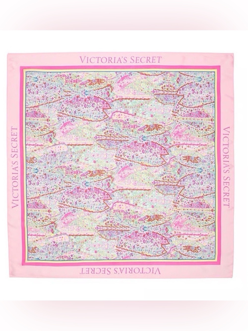 Victoria’s Secret Satin Paisley Scarf 35” Square Pink Silk Feel